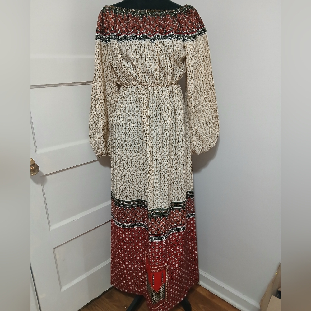 Fred Rothschild 70s boho Prairie off the shoulder Maxi Dress Bandana Size 12